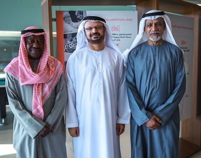 From left, Masrood Alotaiba, Saeed Alamri and Salem Al Blooshi are among the community members welcoming the inclusive initiative. Victor Besa / The National