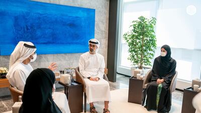 Sheikh Khalid bin Mohamed, a member of the Abu Dhabi Executive Council and Chairman of Abu Dhabi Executive Office, during the meeting. Photo: Abu Dhabi Government Media Office