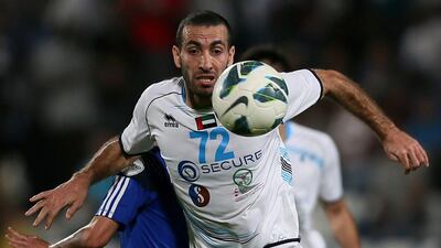Mohamed Aboutrika is pictured playing for the UAE's Baniyas team during a GCC Champions League match against Al Khor in Doha on May 17, 2013. Karim Jaafar / Al Watan Doha / AFP