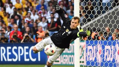 Germany's goalkeeper Manuel Neuer in action during the Euro 2016 round of 16 match between Germany and Slovakia at Stade Pierre Mauroy in Lille Metropole, France, 26 June 2016. EPA/FILIP SINGER