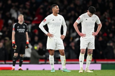 William Saliba and Declan Rice of Arsenal after the match against Liverpool. Getty Images