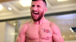 Merab Dvalishvili takes part in an open workout ahead of his title fight against champion Petr Yan in the bantamweight division. UFC 321. Yas Mall, Abu Dhabi. Chris Whiteoak / The National