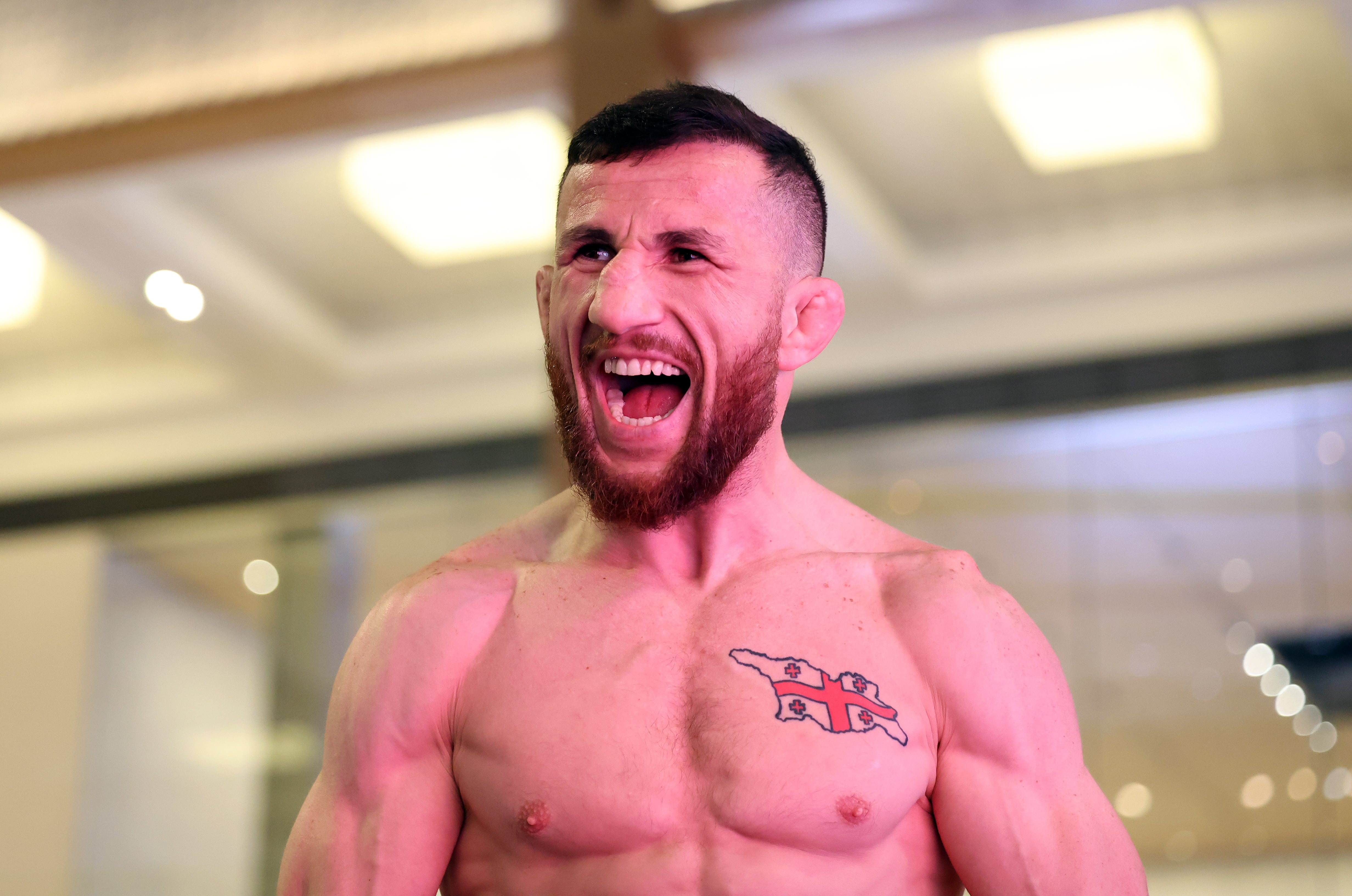 Merab Dvalishvili takes part in an open workout ahead of his title fight against champion Petr Yan in the bantamweight division at UFC 333. All pictures by Chris Whiteoak / The National