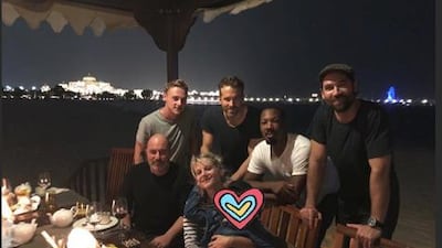 Ryan Reynolds and the cast of 6 Underground enjoy dinner on Abu Dhabi's Corniche. Ryan Reynolds / Instagram
