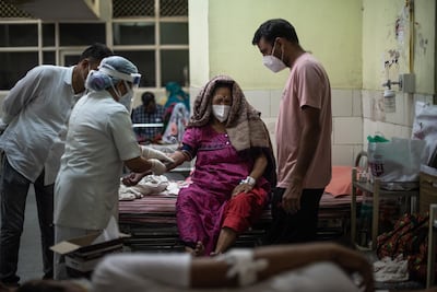 An Indian patient being tested for black fungus on May 31 in a hospital in Jaipur. Getty
