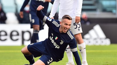 Juventus' Arthur Melo celebrates scoring their opener. Reuters