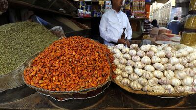 A Yemeni vender displays variety of spices for sale at a market ahead of Ramadan in Sana'a, Yemen. EPA
