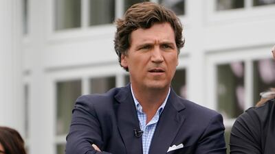 Tucker Carlson attends the final round of the Bedminster Invitational LIV Golf tournament in Bedminster, New Jersey on July 31, 2022. AP
