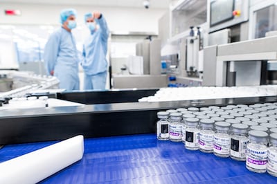 An AstraZeneca production line in Sweden. The company is joining with Oracle and M42 to use AI to boost clinical trials. AFP