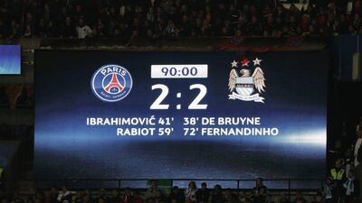General view of the scoreboard in the 90th minute. Action Images via Reuters / John Sibley