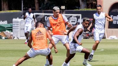 Real Madrid squad trains at the UCLA Wallis Annenberg Stadium in Los Angeles ahead of their match against Juventus. EPA
