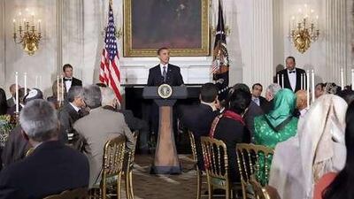 The US president Barack Obama hosts an iftar dinner, the meal that breaks the dawn-to-dusk fast for Muslims during the holy month of Ramadan, in the State Dining Room at the White House on Friday.