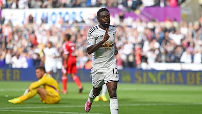 Nathan Dyer of Swansea City celebrates after scoring their third goal in a 3-0 win over West Bromwich Albion on Saturday in the Premier League. Christopher Lee / Getty Images