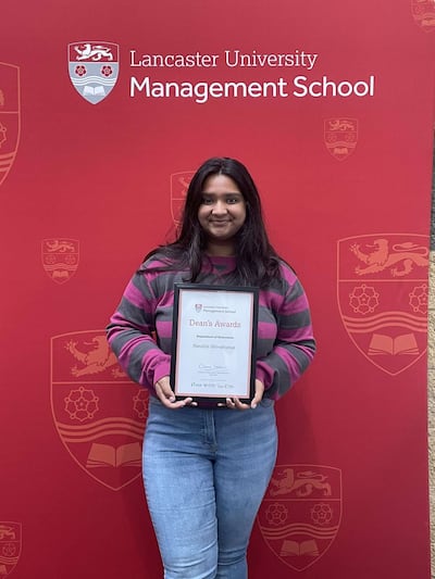 Nandini Shivakumar was awarded the Dean's Award at Lancaster University. Photo: Nandini Shivakumar