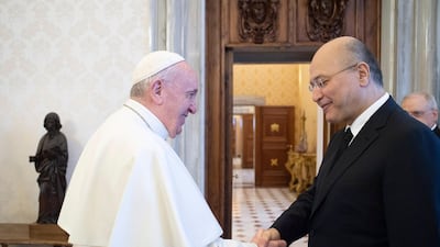 Pope Francis receiving the President of the Republic of Iraq Barham Salih during a private audience at the Vatican, 25 January 2020. EPA, HO