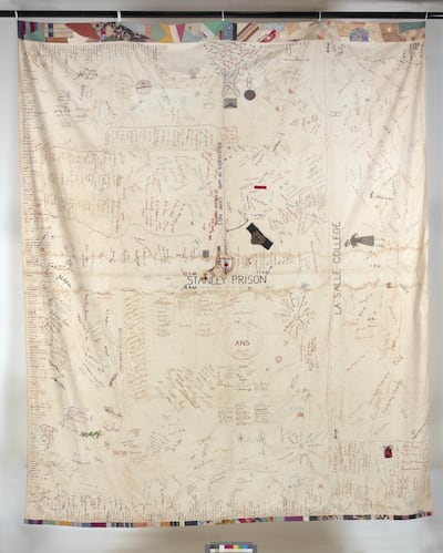 The Stitch and Community design is inspired by a sheet embroidered by Daisy Sage as a Second World War internee in Stanley Camp, Hong Kong. IWM