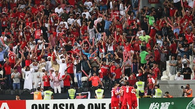 Persepolis players celebrate their 1-0 lead during their Asian Champions League game against Al Jazira at Mohammed bin Zayed Stadium in Abu Dhabi. Ali Haider / EPA