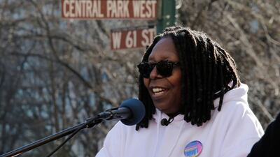 Actress Whoopi Goldberg speaks to demonstrators as they take part in the Women's March in Manhattan in New York City. Eduardo Munoz / Reuters