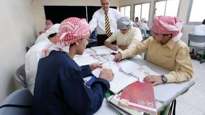 Mahmoud Abdelwhab, a teacher at Al Noaman Bin Basheer Secondary School in Ajman, teaches English to science students.