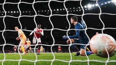 Eddie Nketiah scores Arsenal's first goal. PA