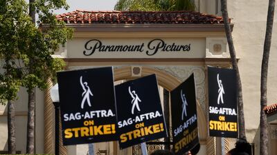 A gathering on the picket line outside Paramount Pictures Studios in Los Angeles. EPA