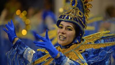 A reveller of the Mocidade Alegre samba school. Nelson Almeida / AFP Photo