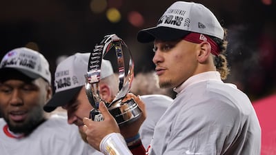 Kansas City Chiefs quarterback Patrick Mahomes celebrates. AP Photo
