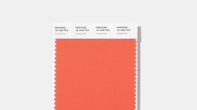 A swatch of Living Coral. Pantone Color Institute via AP