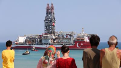 The Abdulhamid Han drill ship in Mersin on August 9. AFP