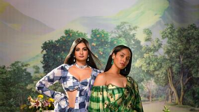 Masaba Gupta and Rhea Kapoor model saris from the Chronicles of Femininity collection, available in Dubai at Vesimi