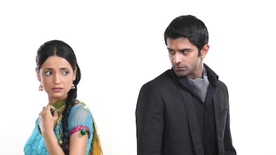 Sanaya Irani, left, and Barun Sobti in the Hindi television show Iss Pyaar Ko Kya Naam Doon, which has been dubbed in Arabic and renamed Min Annazrah Thani. Courtesy MBC