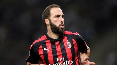 FILE PHOTO: Soccer Football - Europa League - Group Stage - Group F - AC Milan v Olympiacos - San Siro, Milan, Italy - October 4, 2018 AC Milan's Gonzalo Higuain celebrates scoring their second goal REUTERS/Daniele Mascolo/File Photo