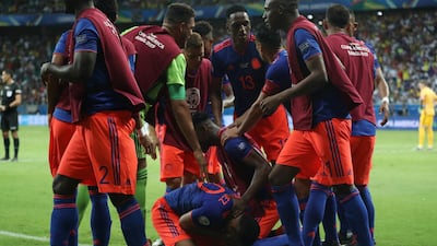 Colombia's Roger Martinez celebrates scoring their first goal. Reuters