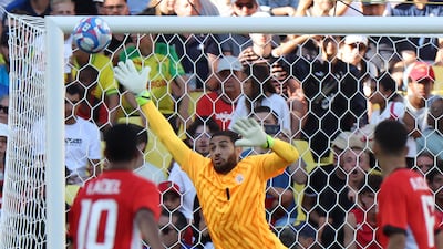 Egypt's goalkeeper Hamza Alaa concedes the sixth goal. AFP