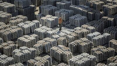 Aluminium ingots at a China National Materials Storage and Transportation stockyard in Wuxi, China. Bloomberg