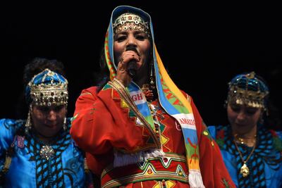 Amazigh singer and poet Fatima Tabaamrant performs during a festival in Morocco. In 2012, she became the first MP to use the language of Amazigh in parliament. AFP