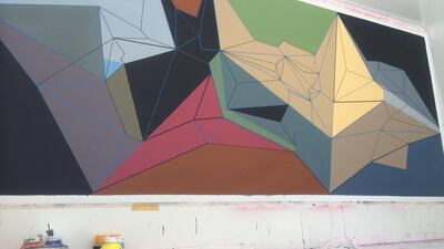 Provided photo Palestinian artist Hazem Harb, continues his live art performance on JBR, Dubai, which goes on all weekend Courtesy Hazem Harb’ Studio