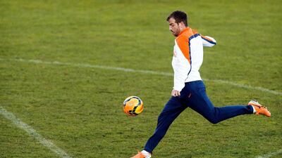 Rafael van der Vaart shown during Netherlands World Cup training on March 3, 2014. On Wednesday May 28 the Dutch confirmed a calf strain would keep him out of the 2014 World Cup finals. Koen Van Weel / EPA