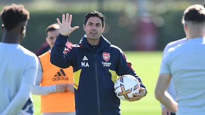 Arsenal manager Mikel Arteta leads a training session at London Colney. Getty