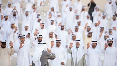 Sheikh Mohamed attends the Union Parade during the Sheikh Zayed Heritage Festival. Abdullah Al Junaibi for the Presidential Court