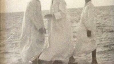 Meitha Al Mazrooei's father and friends in Jumeirah, Dubai in the 1960s. Courtesy Noor Salim Al Midfa