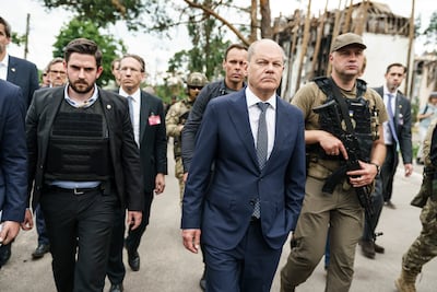 There was high security when Olaf Scholz visited Kyiv last year. Getty