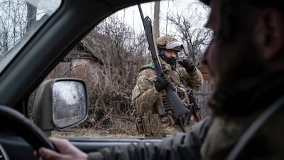 Servicemen from the strike drone platoon patrol the Donetsk region, eastern Ukraine. EPA