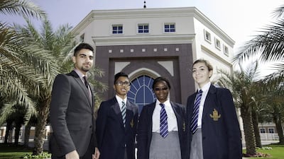 Repton School boarders, from left Ali Shabbir, 17, year 12, from Pakistan, Mashfik Quaderi, 15, year 10, from Bangladesh, Abi Adekoya, 14, year 10, from Nigeria and Gorgia Zavos, 14, year 10, from USA. Jaime Puebla / The National