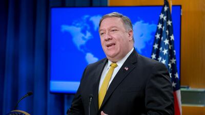 US secretary of state Mike Pompeo speaks during a news conference at the State Department. EPA