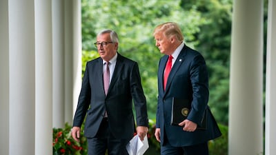 The US and EU account for about $1 trillion in transatlantic trade, and Mr Trump and Mr Juncker agreed to “launch a new phase” in the relationship. EPA/JIM LO SCALZO