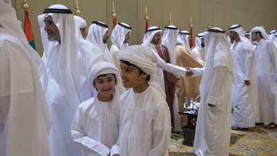 Sheikh Mohammed bin Abdullah bin Zayed, right, and Sheikh Zayed bin Abdullah bin Zayed at the reception. Donald Weber / Crown Prince Court - Abu Dhabi