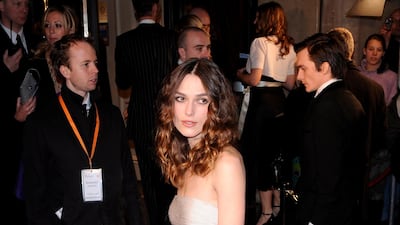 Keira Knightley, wearing Valentino, arrives at the British Academy Film Awards on February 10, 2008. EPA