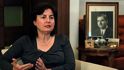 Speaking at her home in Aley last year, Rajaa Sharafeddine said her missing father, 88, inset picture, was no longer active in politics.