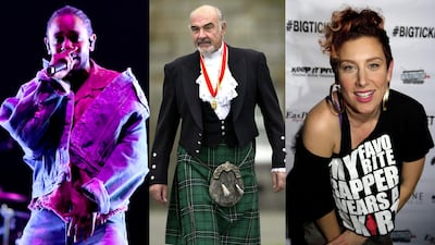 Rappers Kendrick Lamar, left, and Eternia, right, have both referenced the late Sean Connery, centre, in their songs. AFP, Getty Images